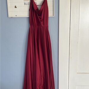 Windsor Burgundy Satin Cowl Neck Maxi Dress